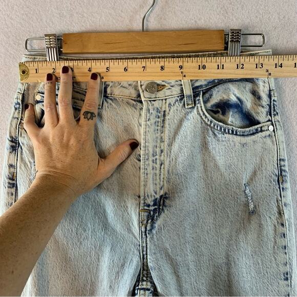 Zara‎ High Rise Distressed Jeans Sz 4 Acid Wash Slim Spilt Hem Light - Picture 10 of 14